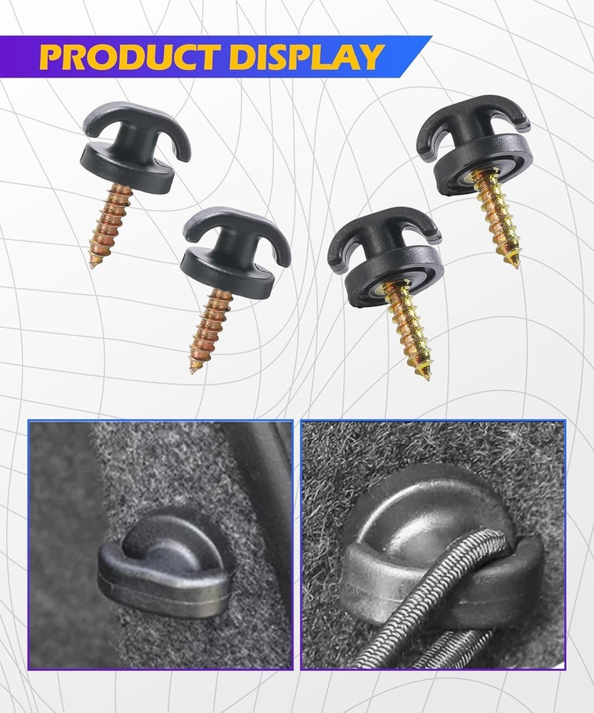 4 Universal Cargo Net Hooks - Durable Black Fasteners for Optimal Organization