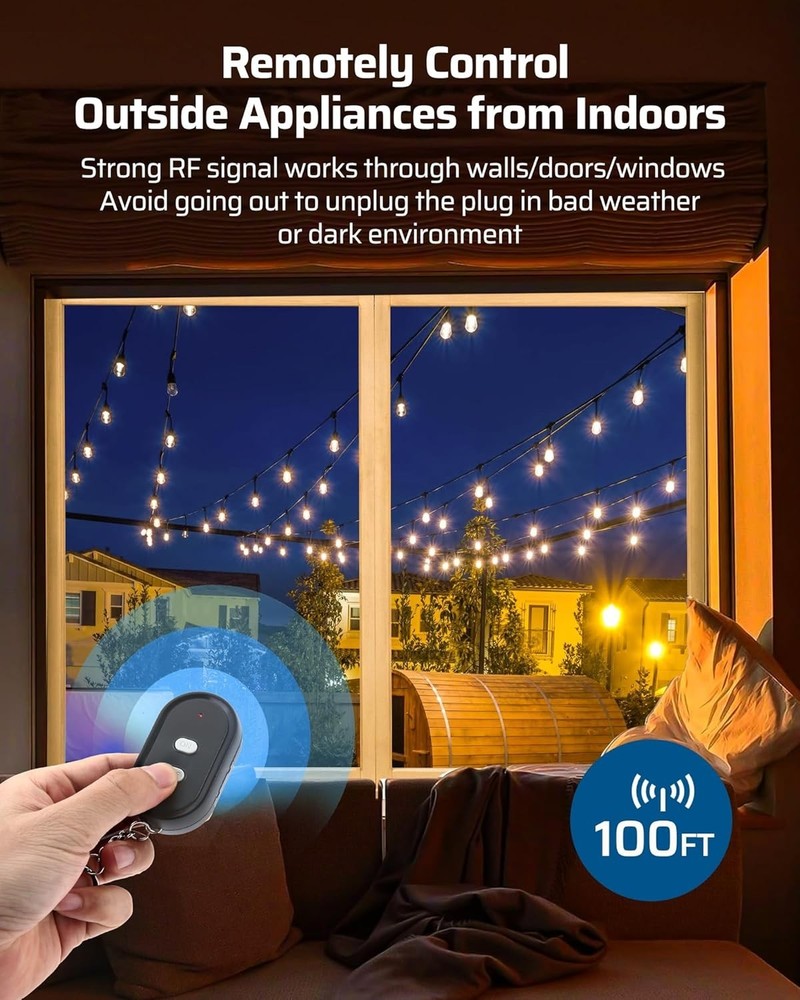 Outdoor Wireless Light Switch – 15 Amp Remote Control Outlet with 100ft Range