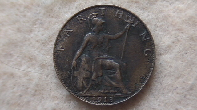 1913 Great Britain Farthing, Higher Grade, Bronze Composition