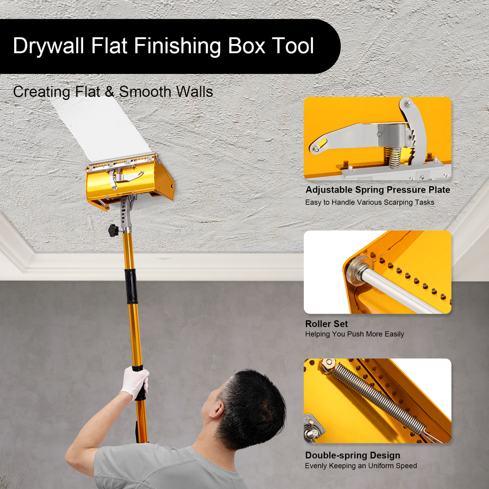 Professional Drywall Flat Finishing Box Tool with 40-64 Inch Adjustable Handle