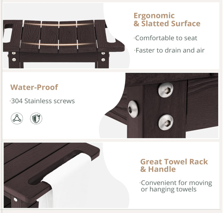 Banco de ducha con estante, impermeable y antideslizante, para interior o exteri