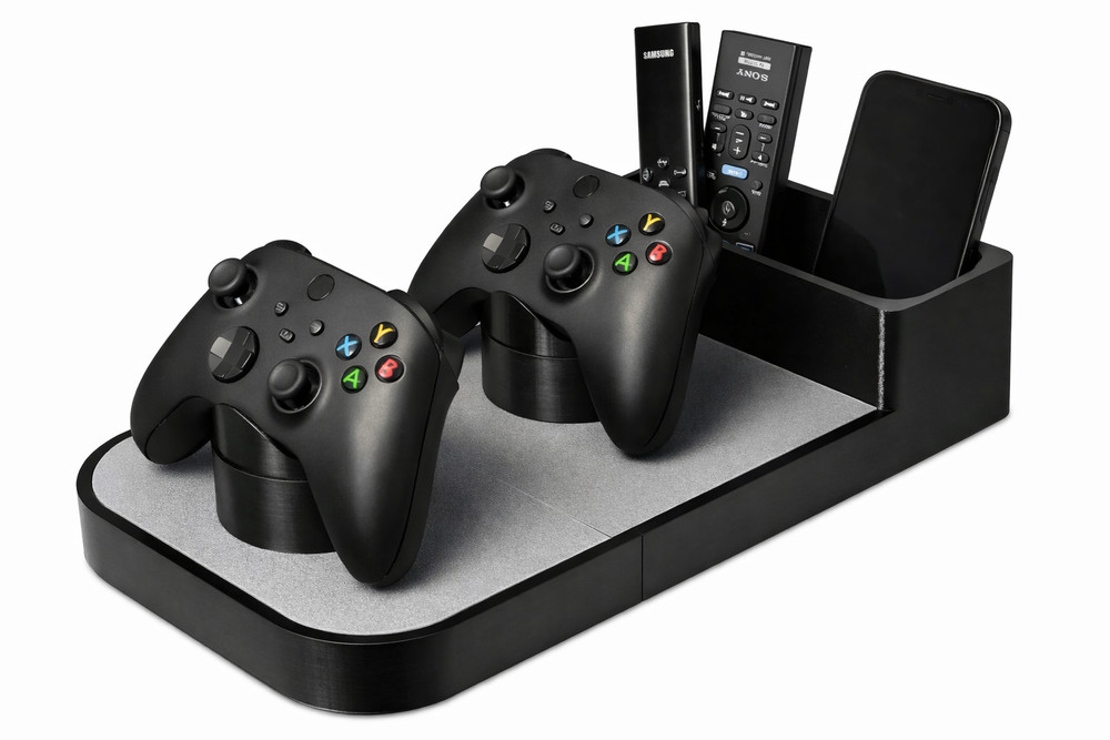 Couch Holder – Remote & Controller Stand with Dual Cup Holders (Black & Gray)