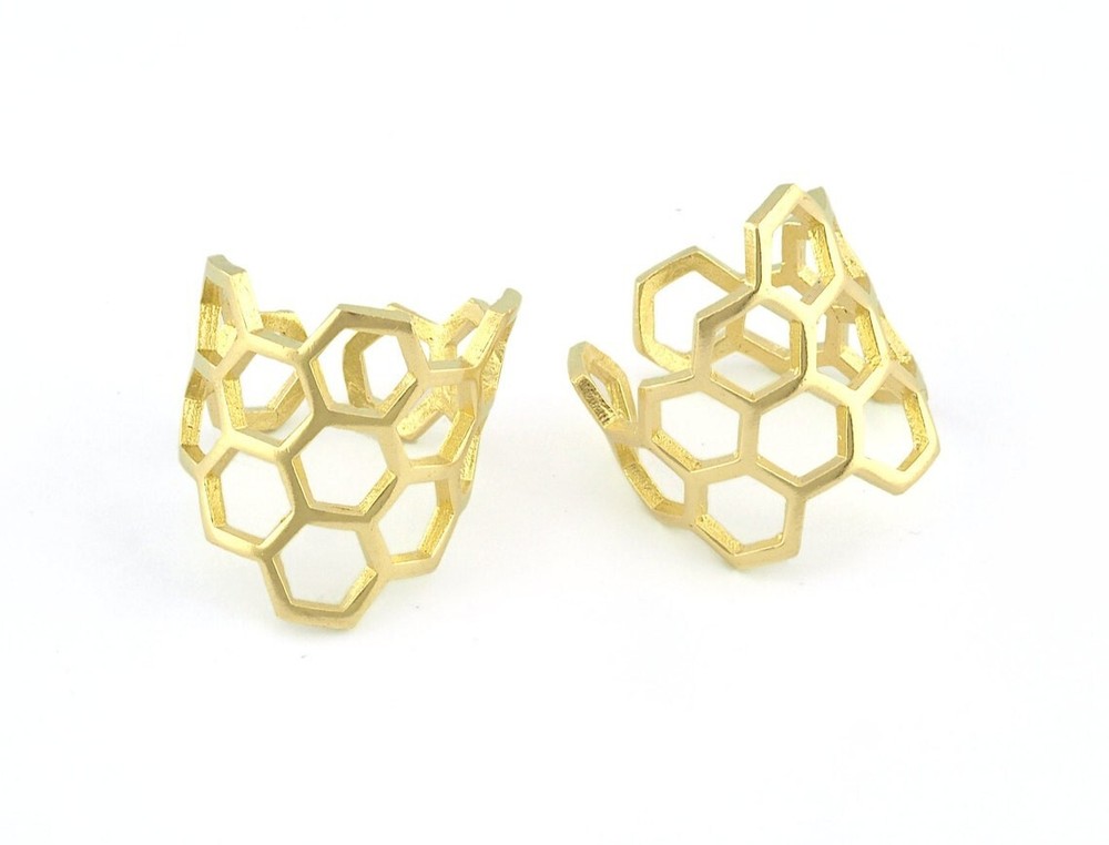 Honey Comb Ring, Adjustable Raw brass (18US - 8US inner size) 5217