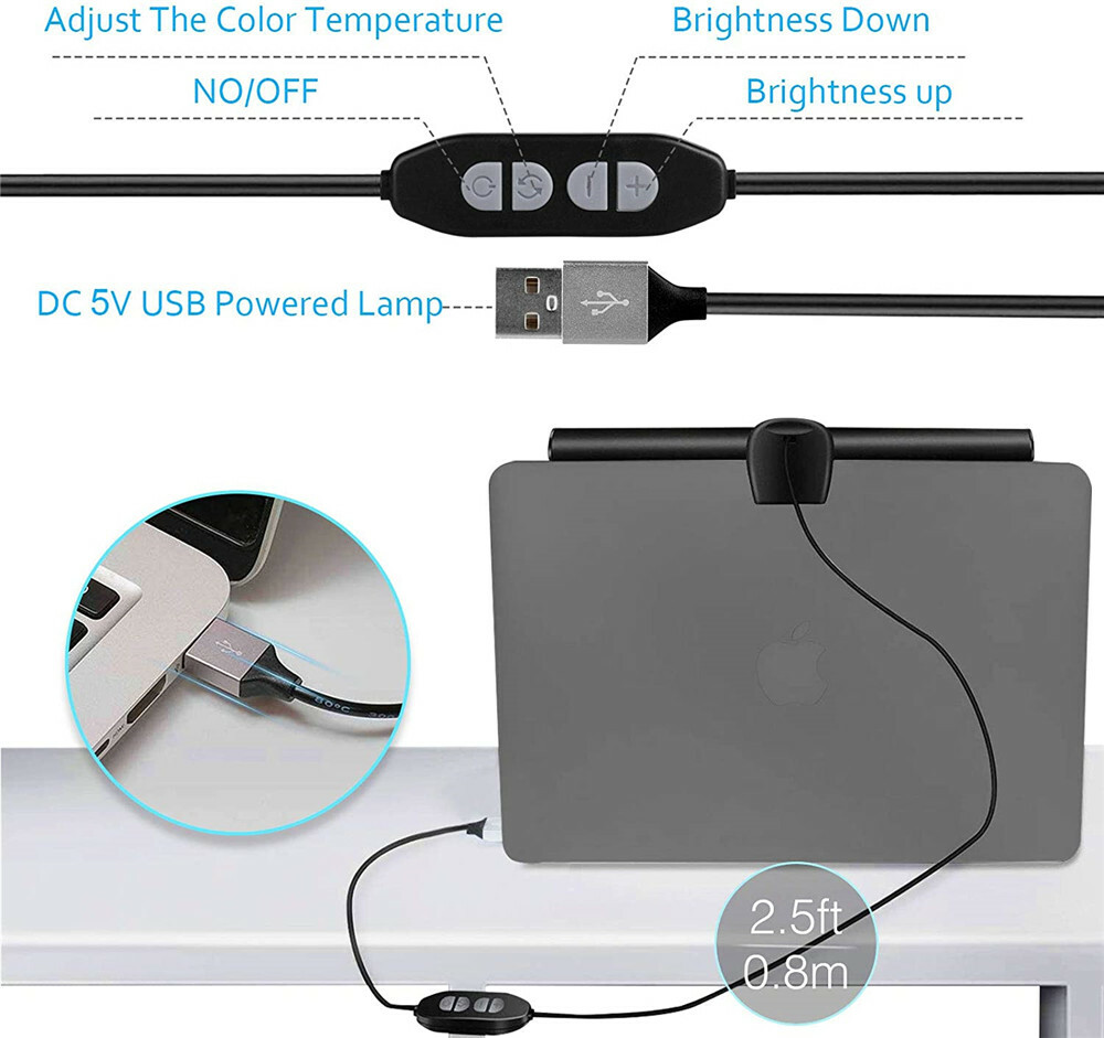 LED Screen Bar Light USB Computer Monitor Eye-Caring Reading Desk Lamp Dimmable