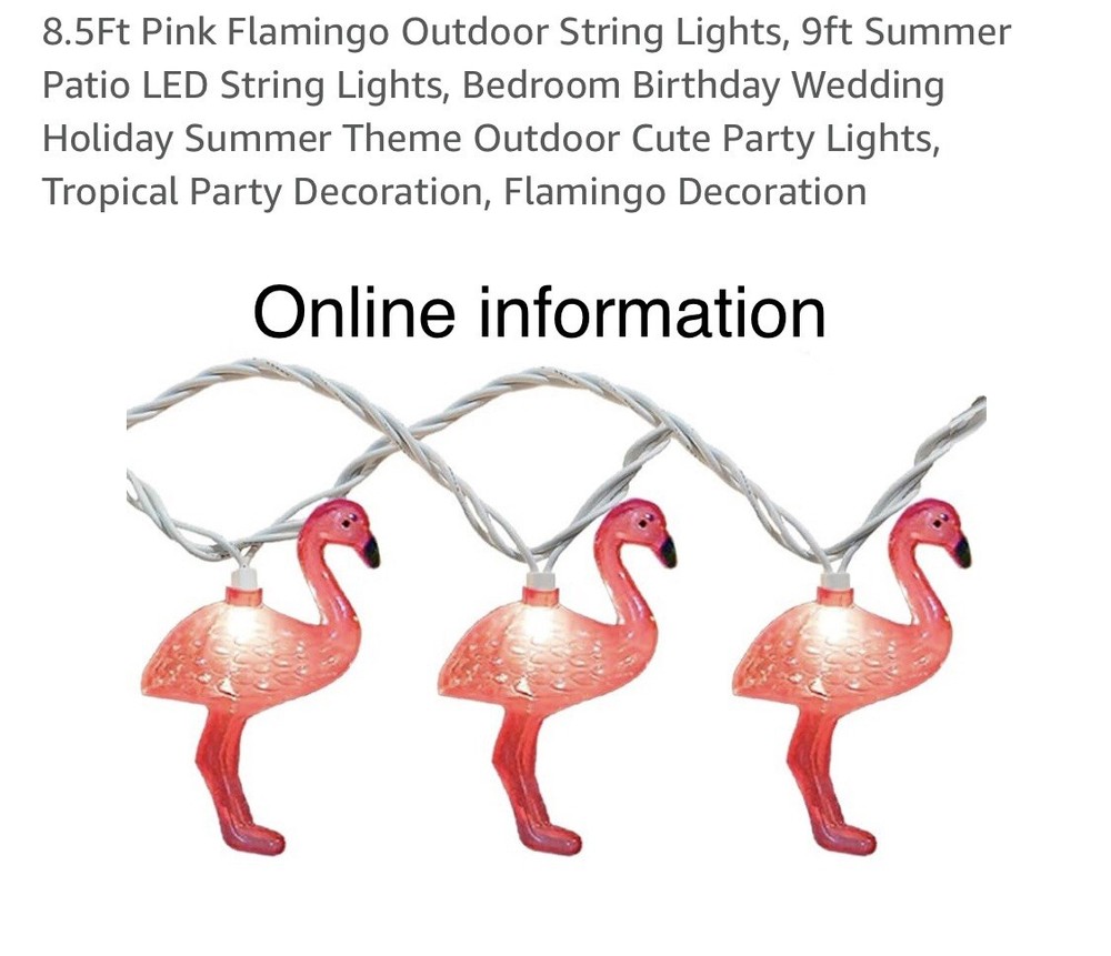 8.5Ft Pink Flamingo Outdoor String Lights