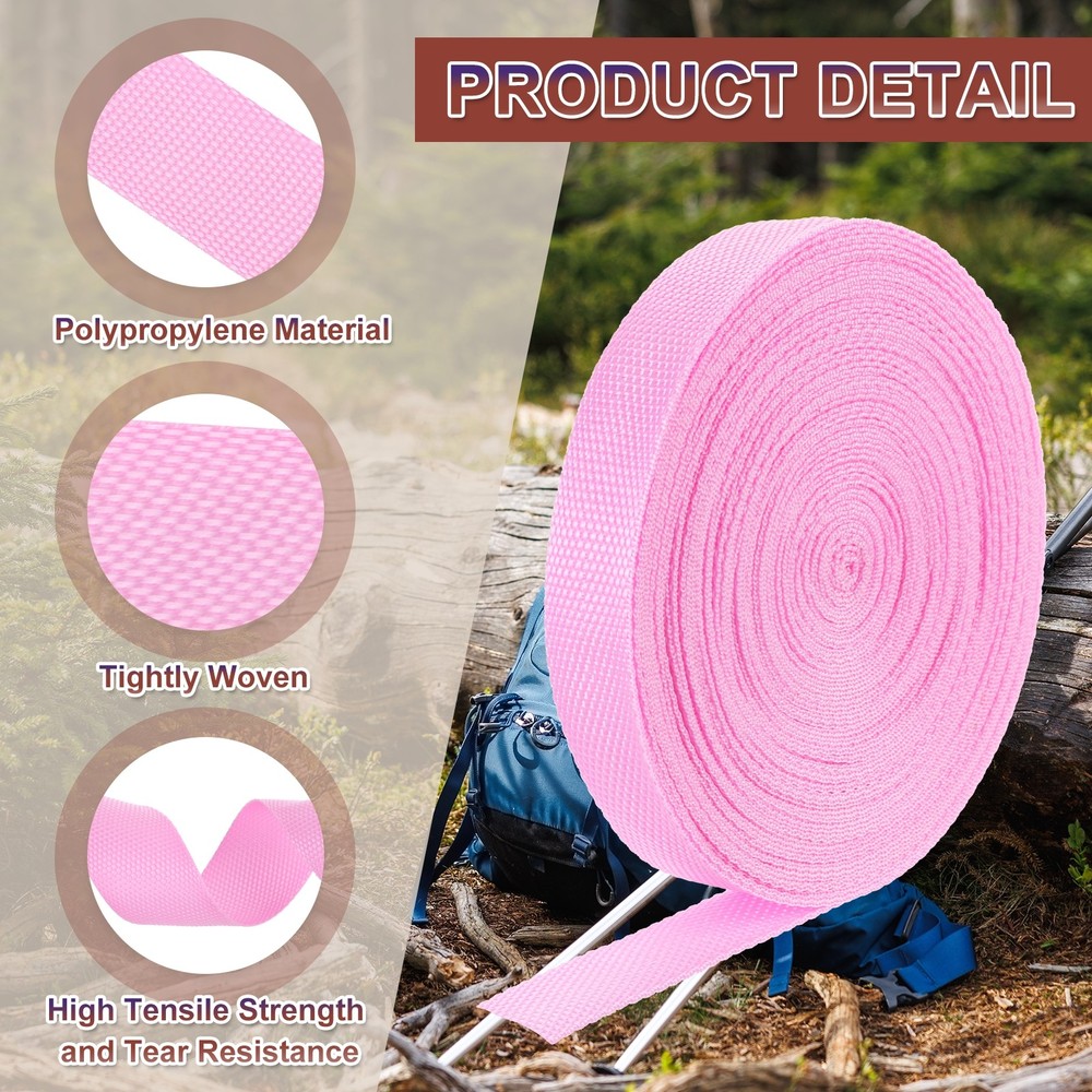 Nylon Webbing Strap, 22 Yards x 1" Polypropylene Flat Webbing Strap (Pink)