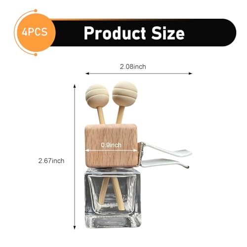 Car Vent Diffuser Clips, Refillable Empty Glass Bottles with 4 PCS Transparent