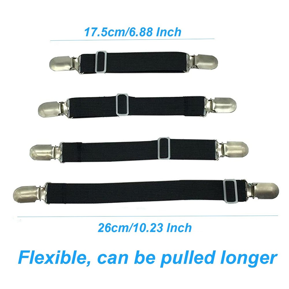 4Pcs Adjustable Bed Sheet Fasteners Suspenders, Elastic Sheet Band Straps Cli...