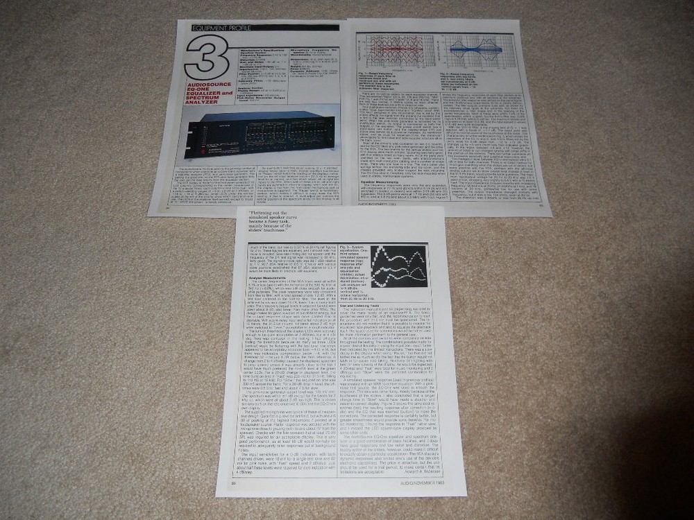 AudioSource EQ-One Equalizer Review, 3 pg, 1983, Full Test, Specs