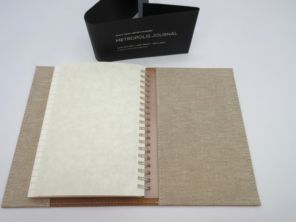 Metropolis Refillable Notebook 7" Leather Cover Spiral Insert Graphic Image Rust