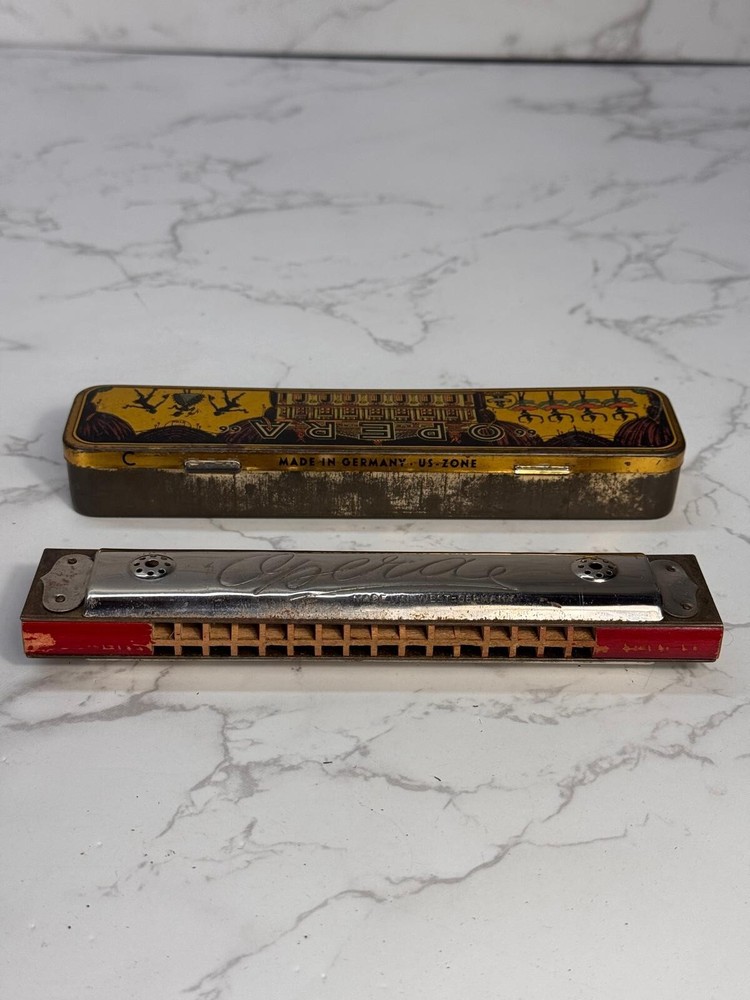 Vintage Opera Harmonica West German With Tin Case Us Zone Cold War