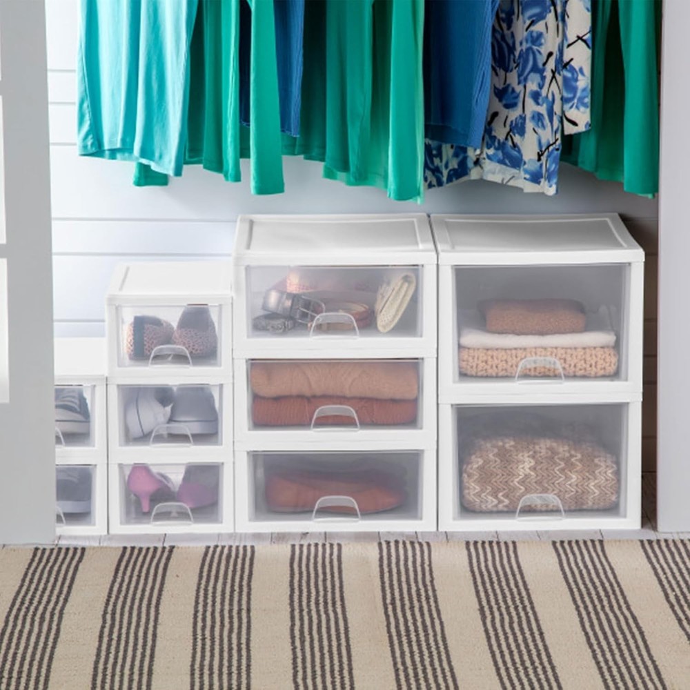 Sterilite 8-Pack 27 Quart Stacking Drawer, Clear Storage Closet Organizer, NEW