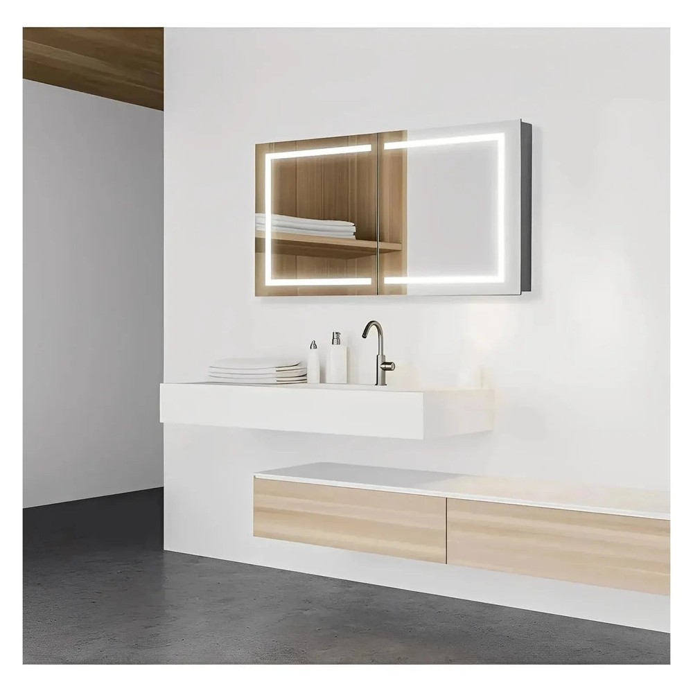 ARIES II LED LIGHTED BATHROOM CABINET VANITY RECTANGLE MIRROR - 28 x 48