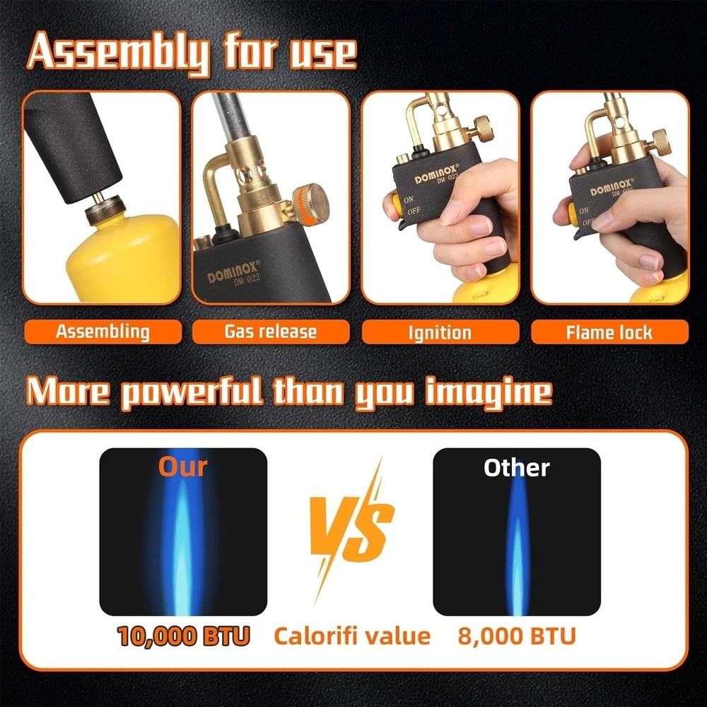 MAPP and Propane Gas Torch Head with Trigger Start - Safe & Durable