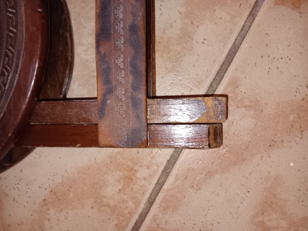 Vintage Peruvian Folding Stool Hand Tooled Leather