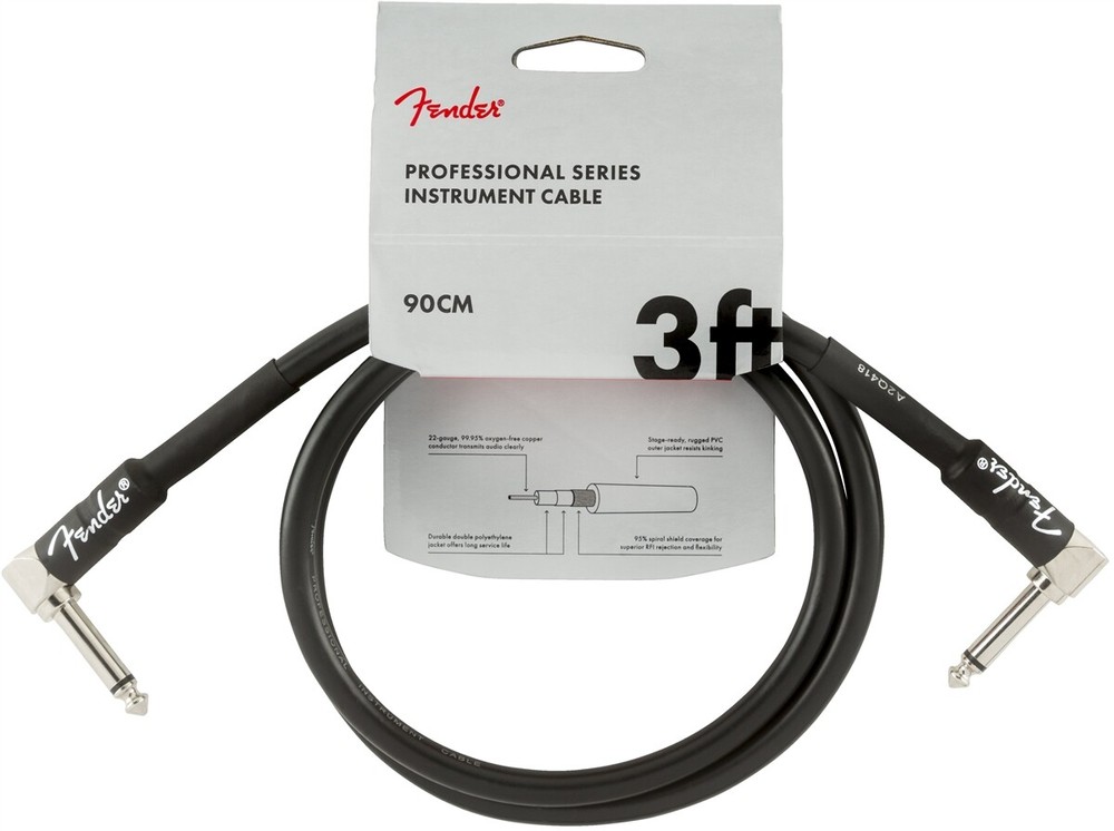 Genuine Fender Professional Series Instrument Cables, Angle/Angle, 3', Black