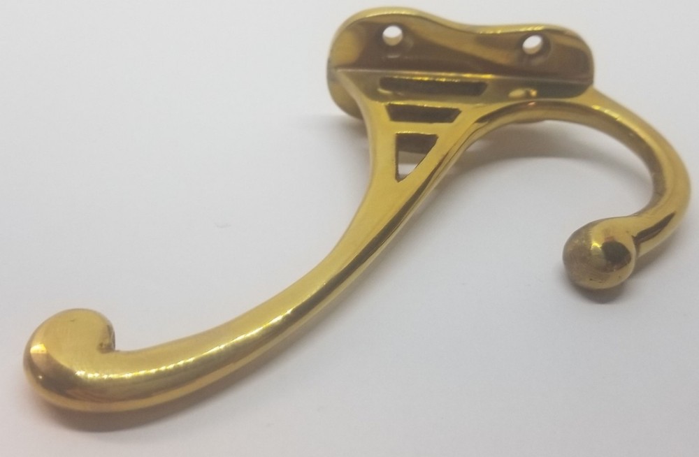 SMALL 4-3/4" CAST BRASS Front Mount Coat Hook double rack hat jacket fancy old