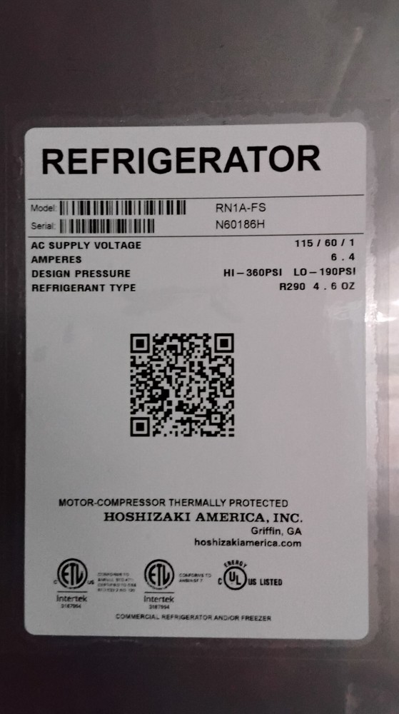 Hoshizaki RN1A-FS Upright Single Section Roll-in Refrigerator