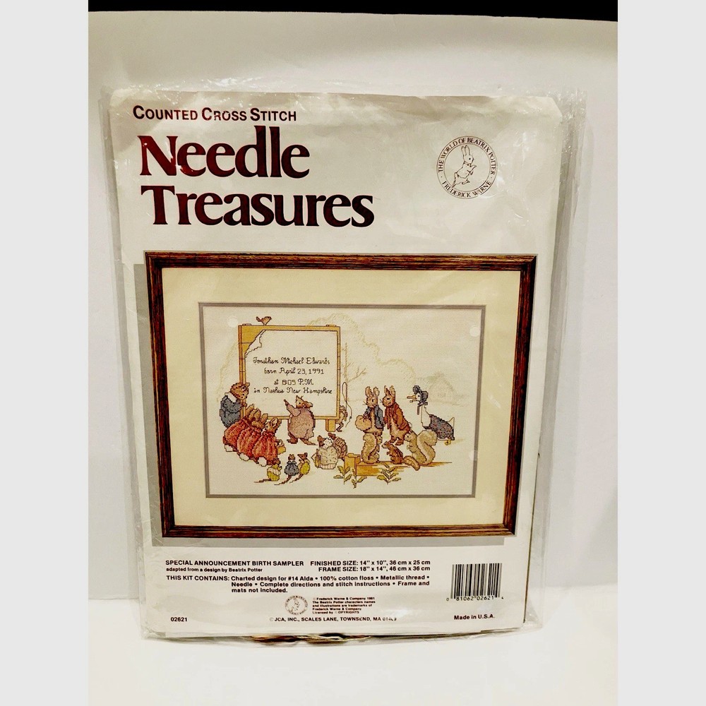 Needle Treasures Cross Stitch Kit Peter Rabbit Birth Sampler Beatrix Potter