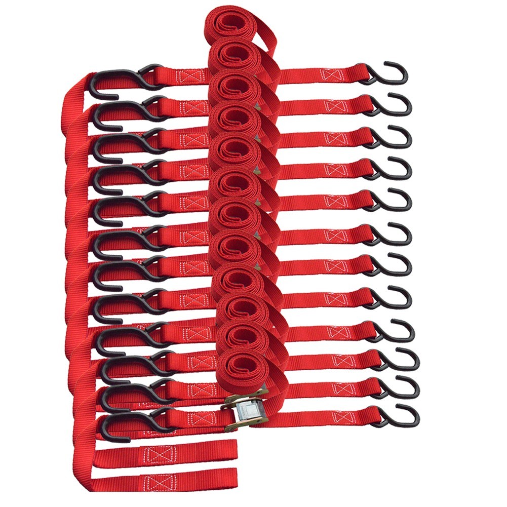 12PK Cam Buckle Tie-Down Straps w/S Hook Soft Loops Heavy Duty Motorcycle Straps