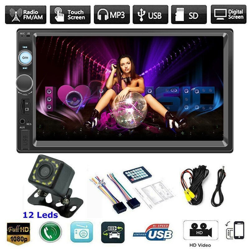 For AUX MP5 Player 7" Double 2DIN Bluetooth Touch Screen Stereo Radio USB Camera