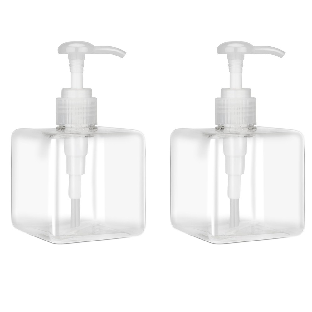 250ml (8.5oz) Pump Bottle Dispenser 2 Pack Refillable Square Plastic Lotion D...