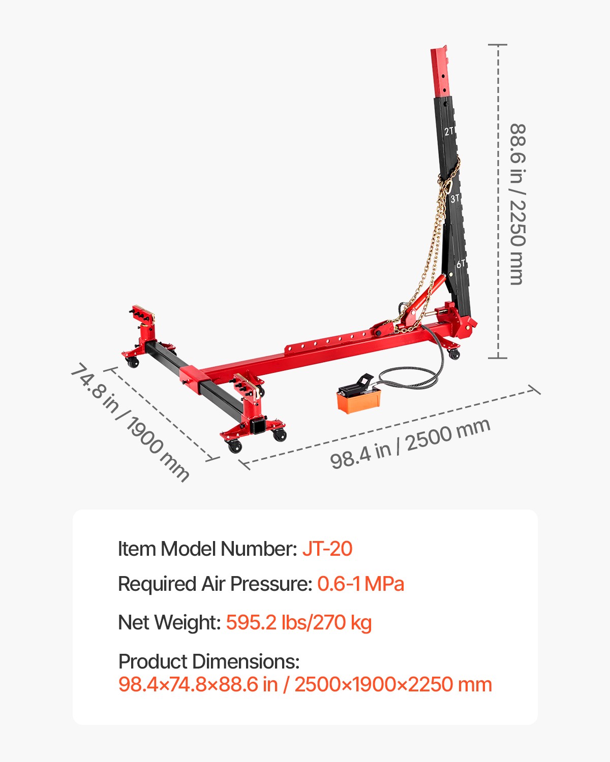 VEVOR Auto Body Frame Puller Straightener 6T Car Frame Machine 6000PSI Foot Pump