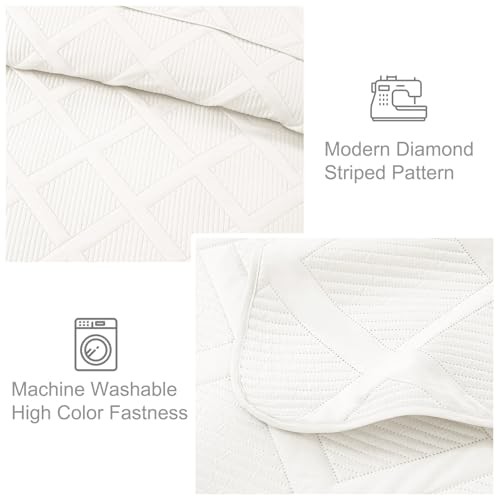 Full Queen Size Quilt Set with Modern Striped Pattern, 3 Pieces Summer