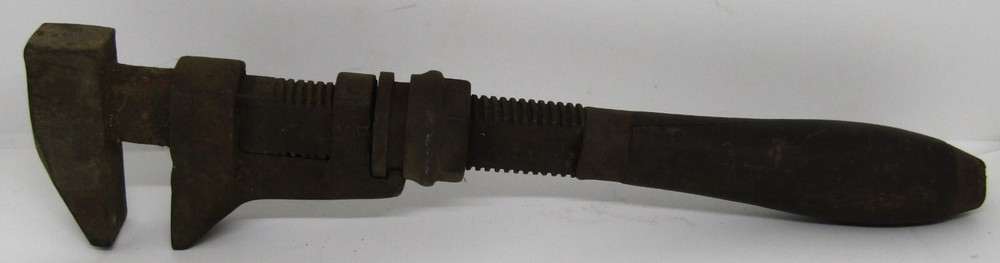 Vintage Wood Handle Adjustable 12" Monkey Wrench.