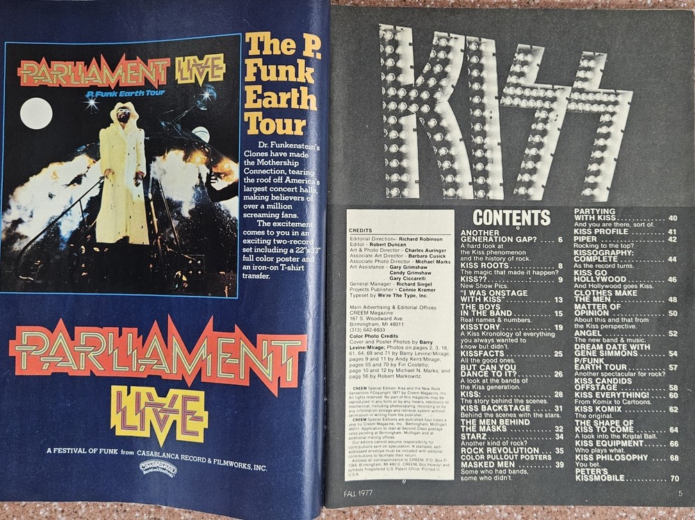 KISS CREEM SPECIAL EDITION Magazine 1977 Complete with centerfold poster