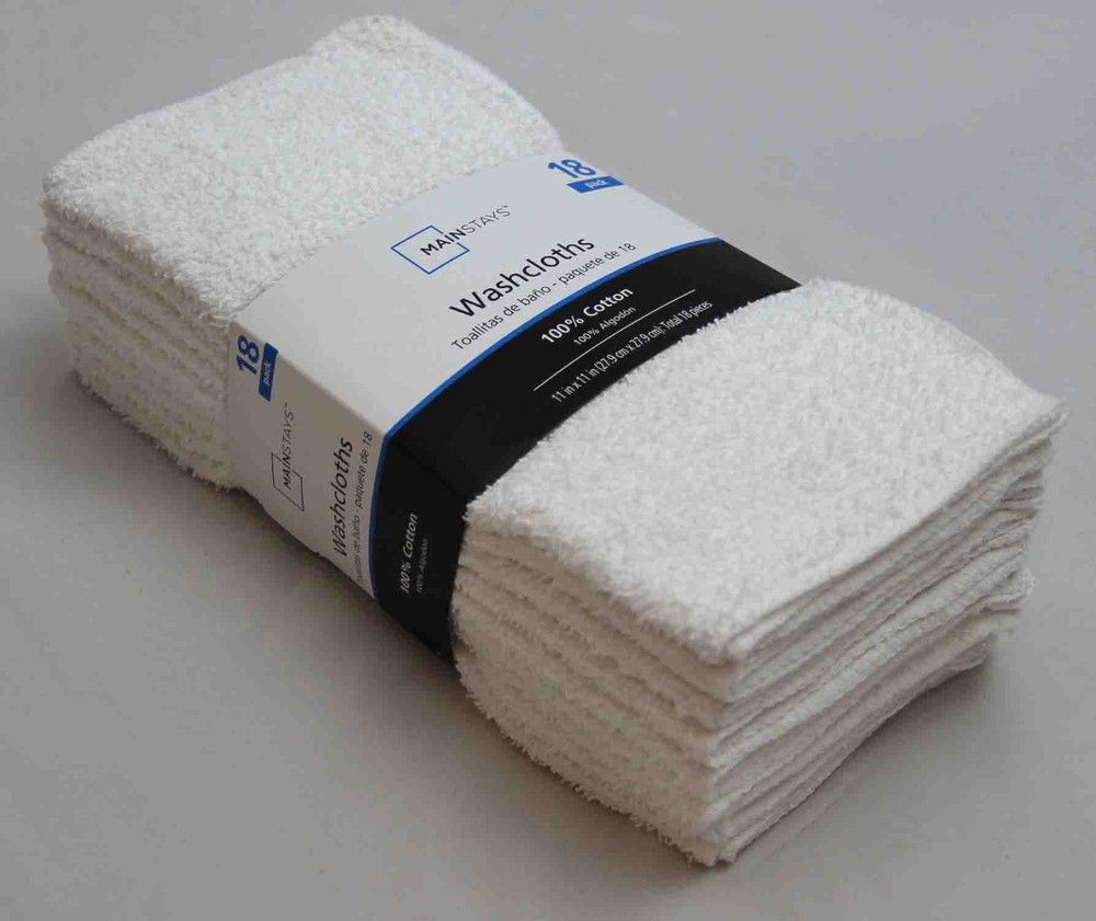 Mainstays 18 Pack Washcloth Bundle, White.