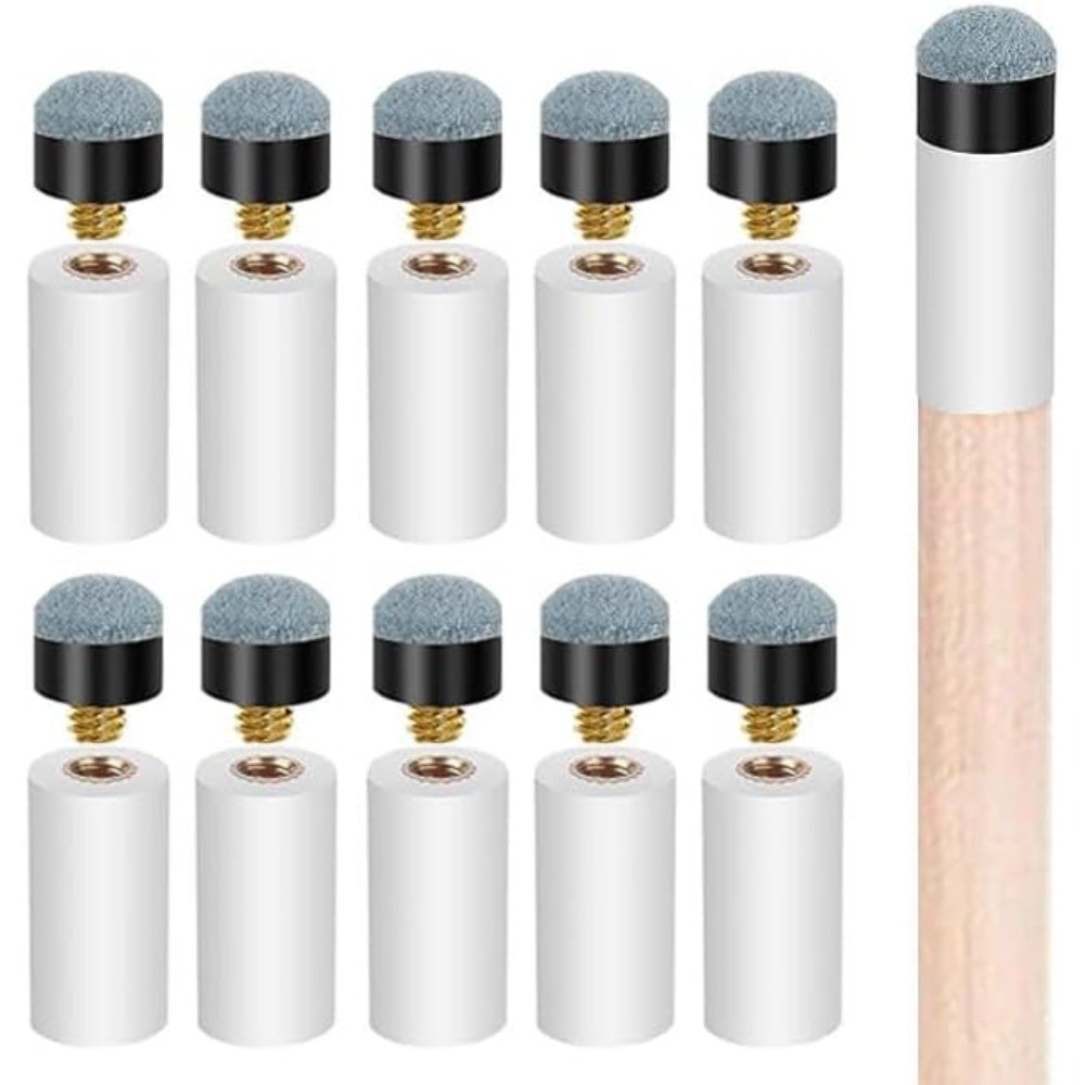 10 Sets Billiard Cues Tips Replacement with White Pool Cue Stick Ferrules,