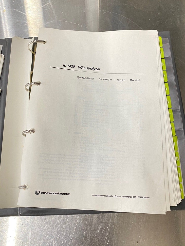 Instrumentation Lab IL 1420 BG3 Analyzer - Users Guide / Instruction Book