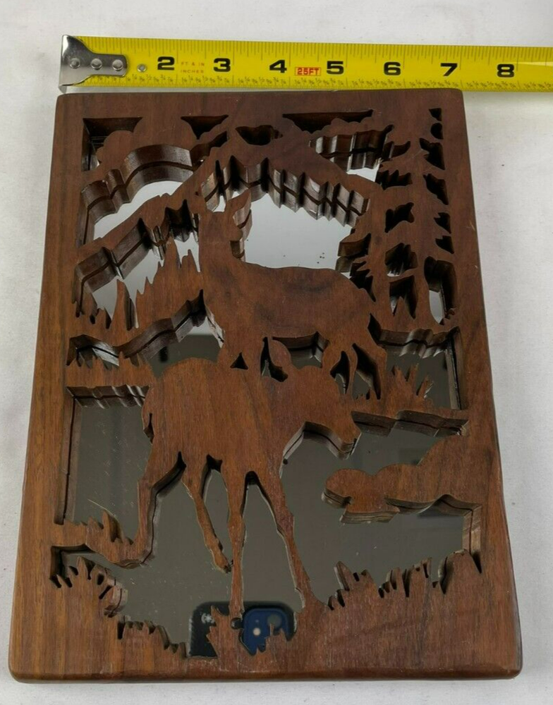 Handmade scroll saw Deer with Mirror Background 7x9