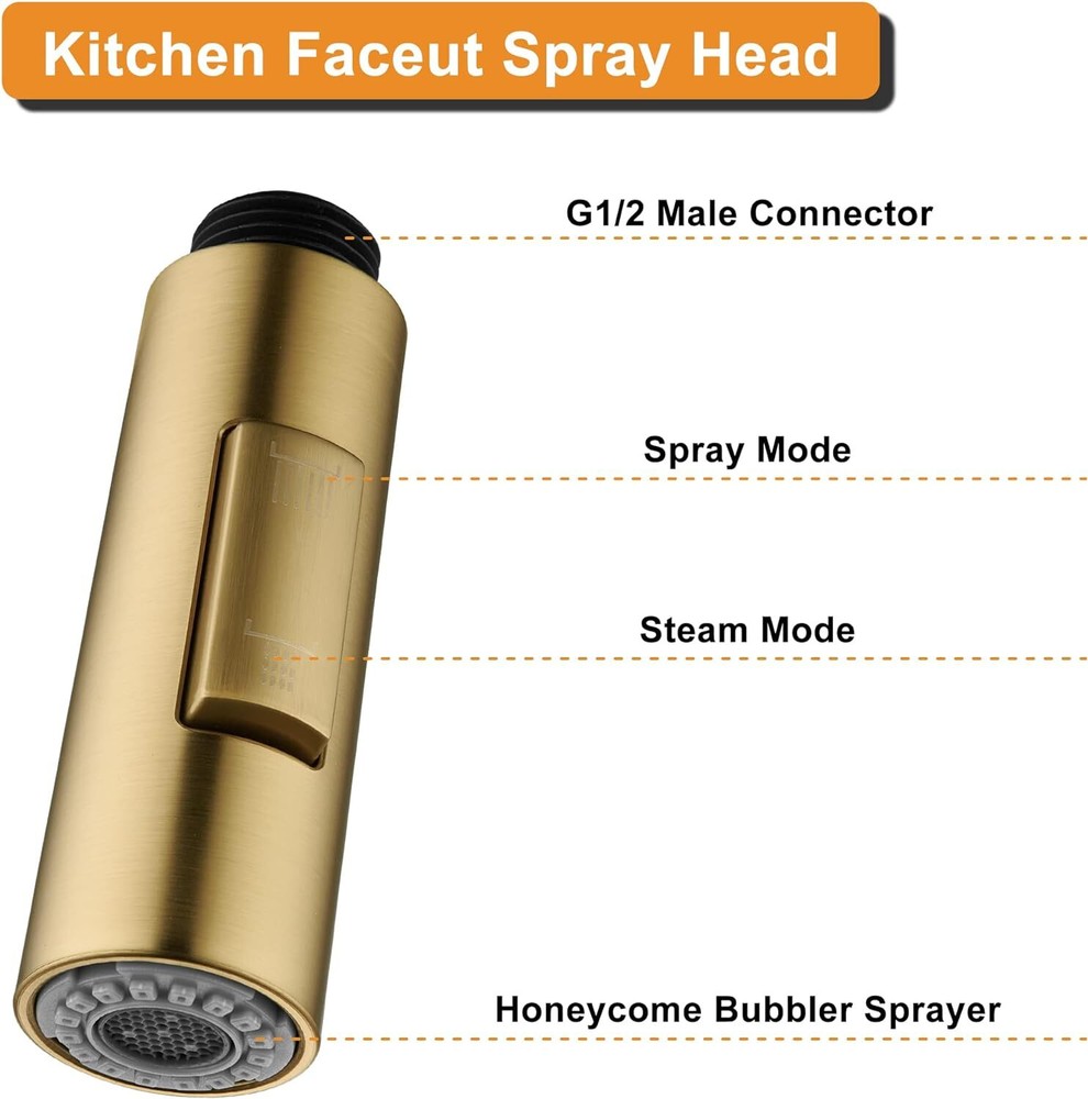 Brushed Gold Kitchen Faucet Sink Pull down Sprayer Tap Head Replacement Part