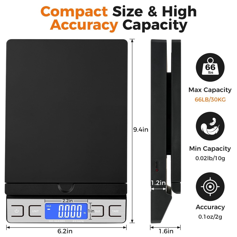 TIPRE Digital Shipping Postal Scale, Mail Scale with Envelope Flip Holder, 66...