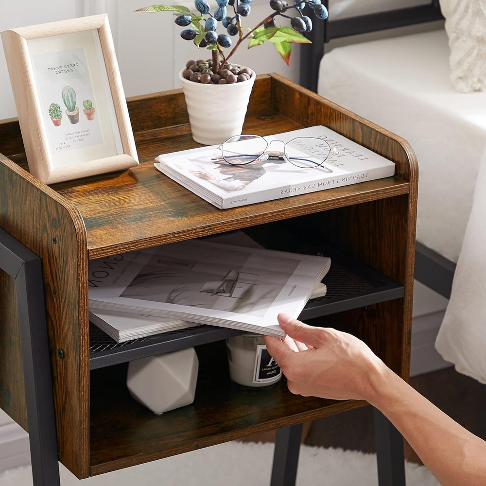 Nightstand Industrial Side Table/End Table/Stackable Accent Furniture with 2-Tie