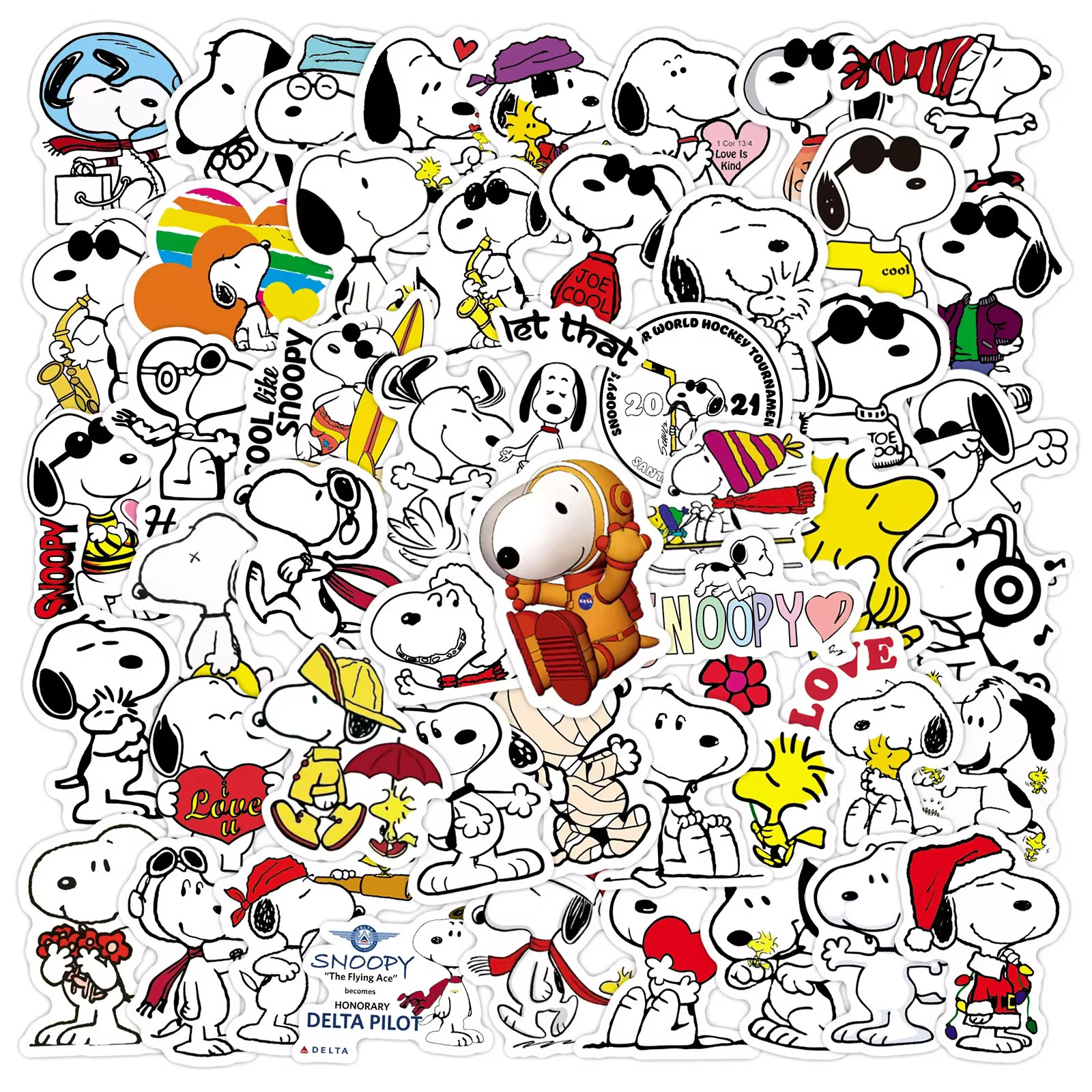Snoopy Stickers Peanuts 50 Pack Set Waterproof Cute Decal Sticker Set Woodstock
