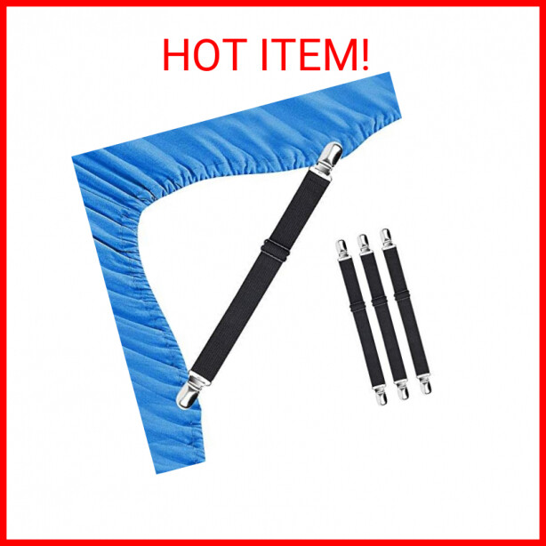 BEADNOVA Bed Sheet Straps 4 Pcs Bed Sheet Holders Fitted Sheet Clips Adjustable