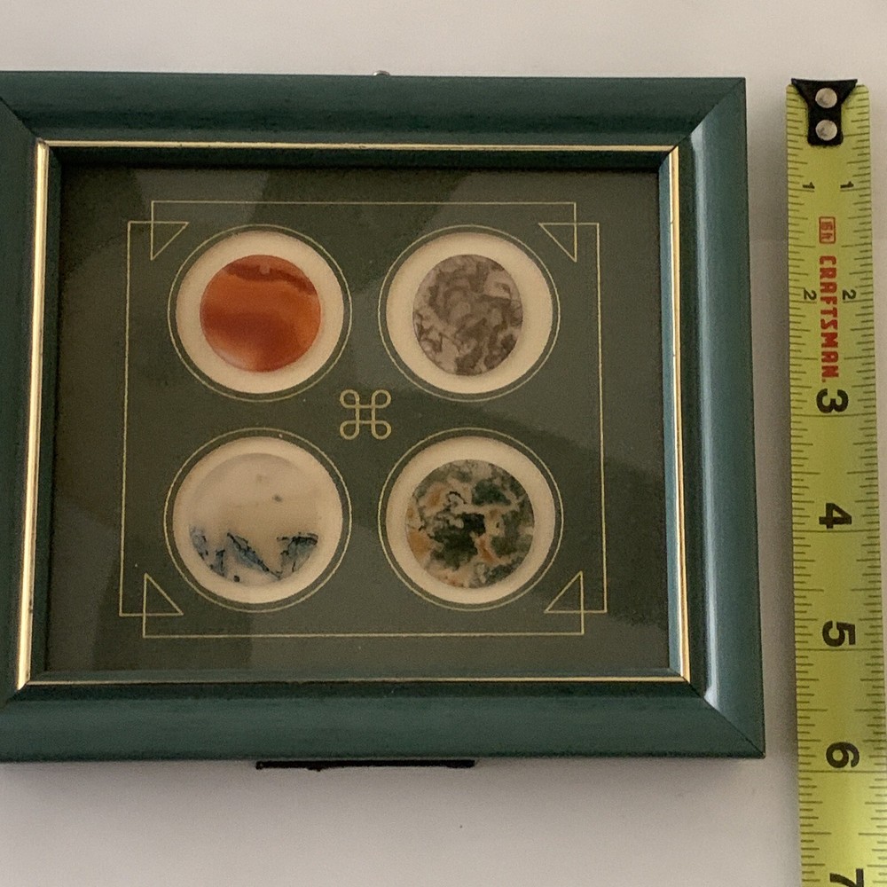VINTAGE JADE SAMPLES CIRCLES DISCS GEMS FRAMED