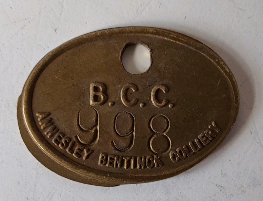 Annesley Bentinck Colliery Pit Check marked BCC Annesley Bentinck Colliery 998