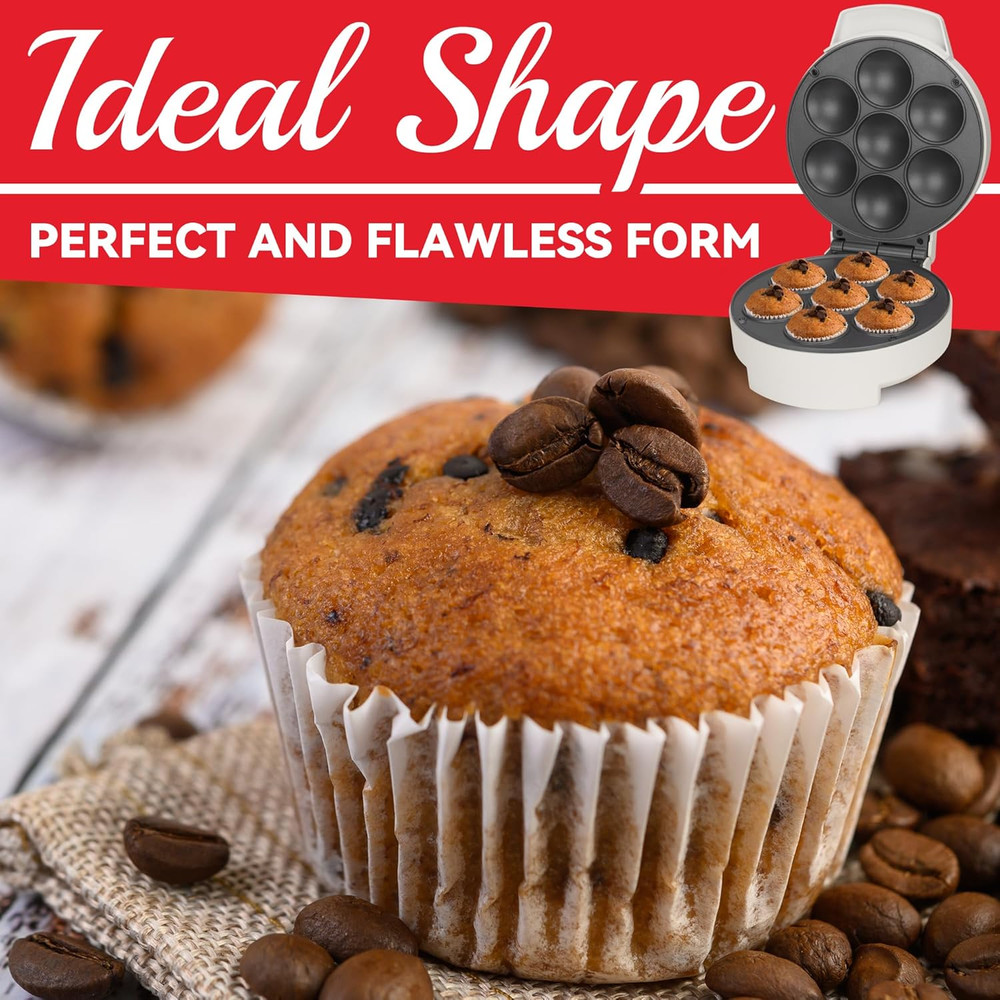 Mini Cupcake Maker 7 Count Muffin Brownie Baker Nonstick Compact