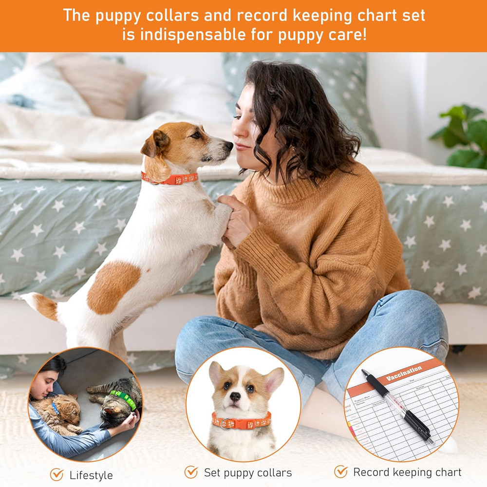Puppy Collars, Super Soft Nylon Adjustable Whelping ID Bands, Footprint Pattern
