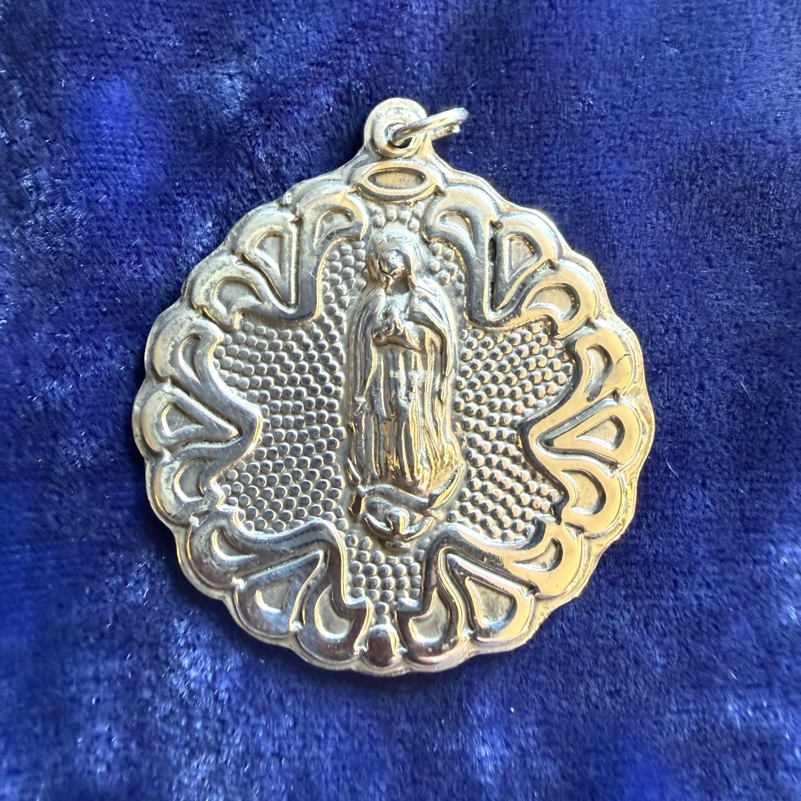 Large 43mm Blessed Virgin Mary Sterling Silver Medallion Pendant FRANCE 11.7g