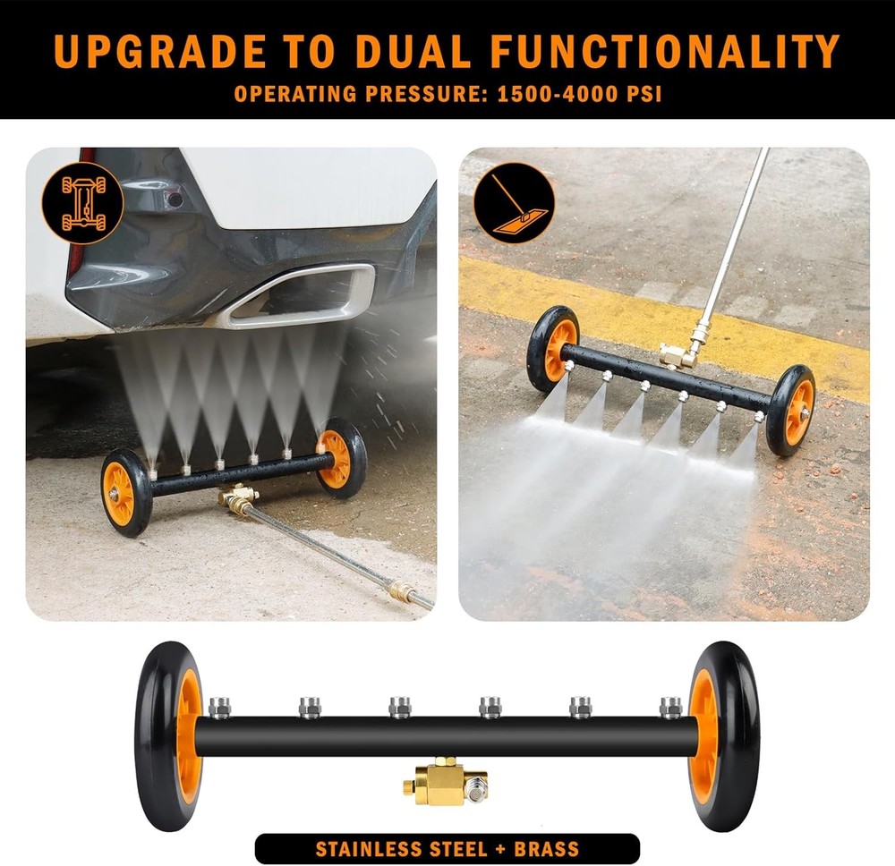 Undercarriage Pressure Washer Attachment, Siebwin 16" Dual-Function Water Broom