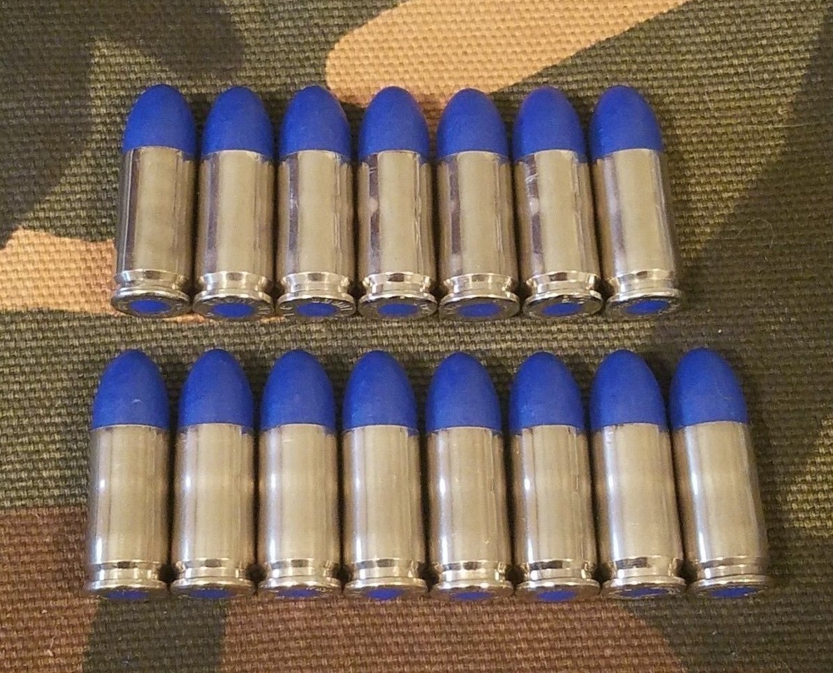 9MM LUGER SNAP CAPS SET OF 15 (BLUE+NICKEL)