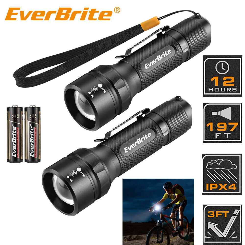 EverBrite 2PC Mini LED Flashlights Zoomable 150 Lumens Flashlight With Batteries