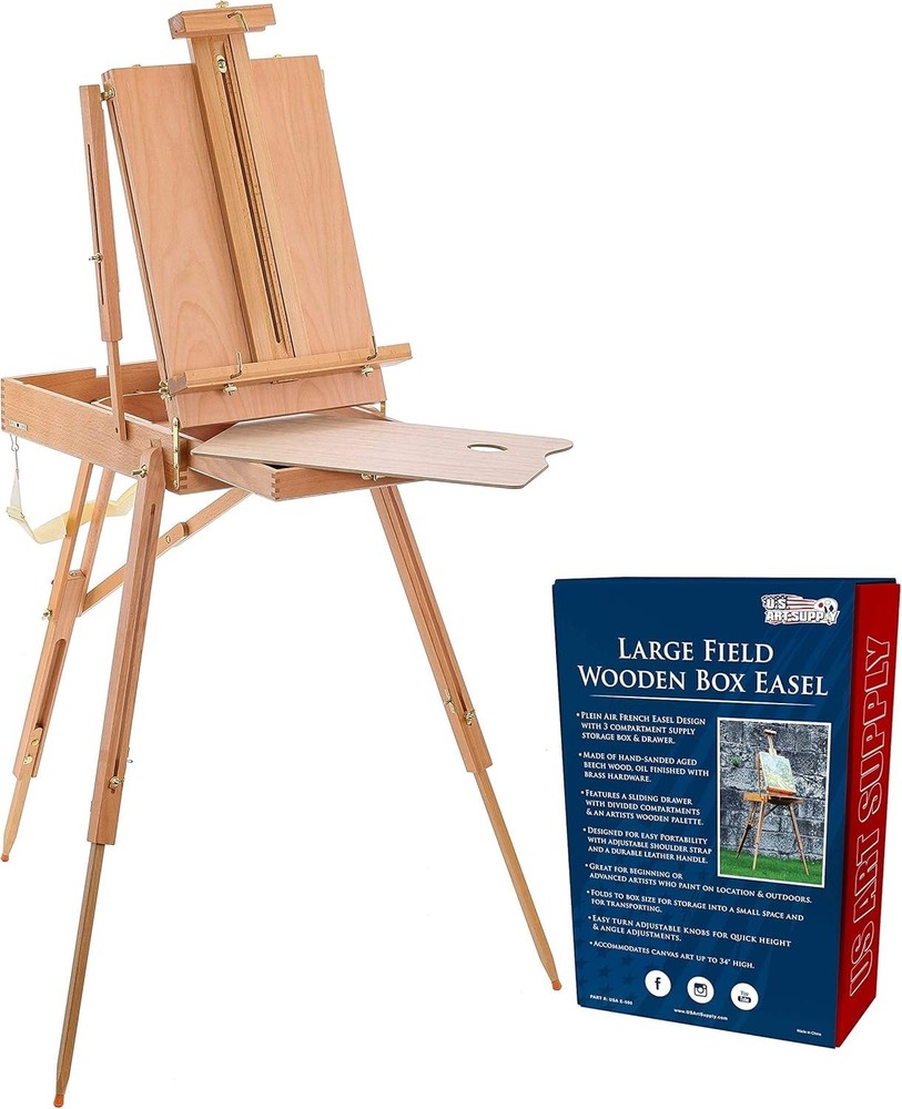 Compact Beechwood Painting Easel - Includes Palette & Four-Compartment Storage