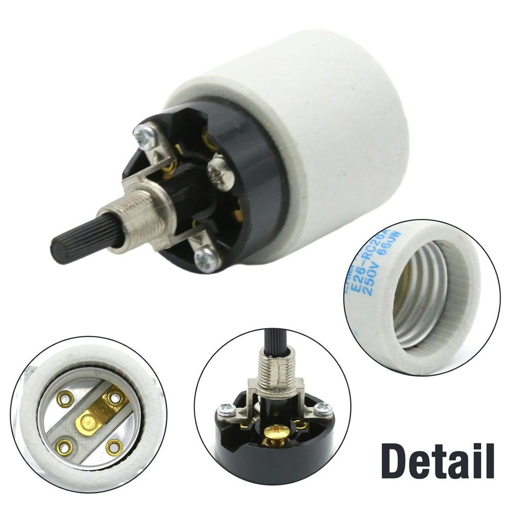 Rotary Lamp Switch Replacement with Socket Holder 660W 250V E26 E27, Porcelain L