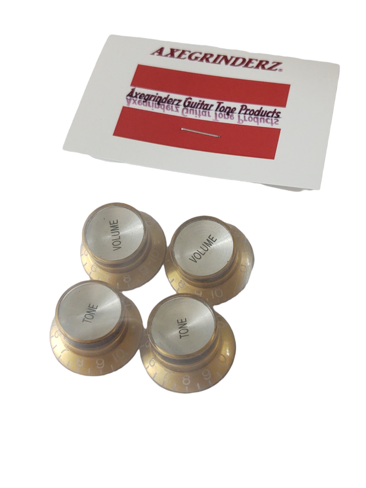 4 x Coarse Knurl 18 Tooth Import Spec Top Hat Knobs for Epi - Gold / Silver